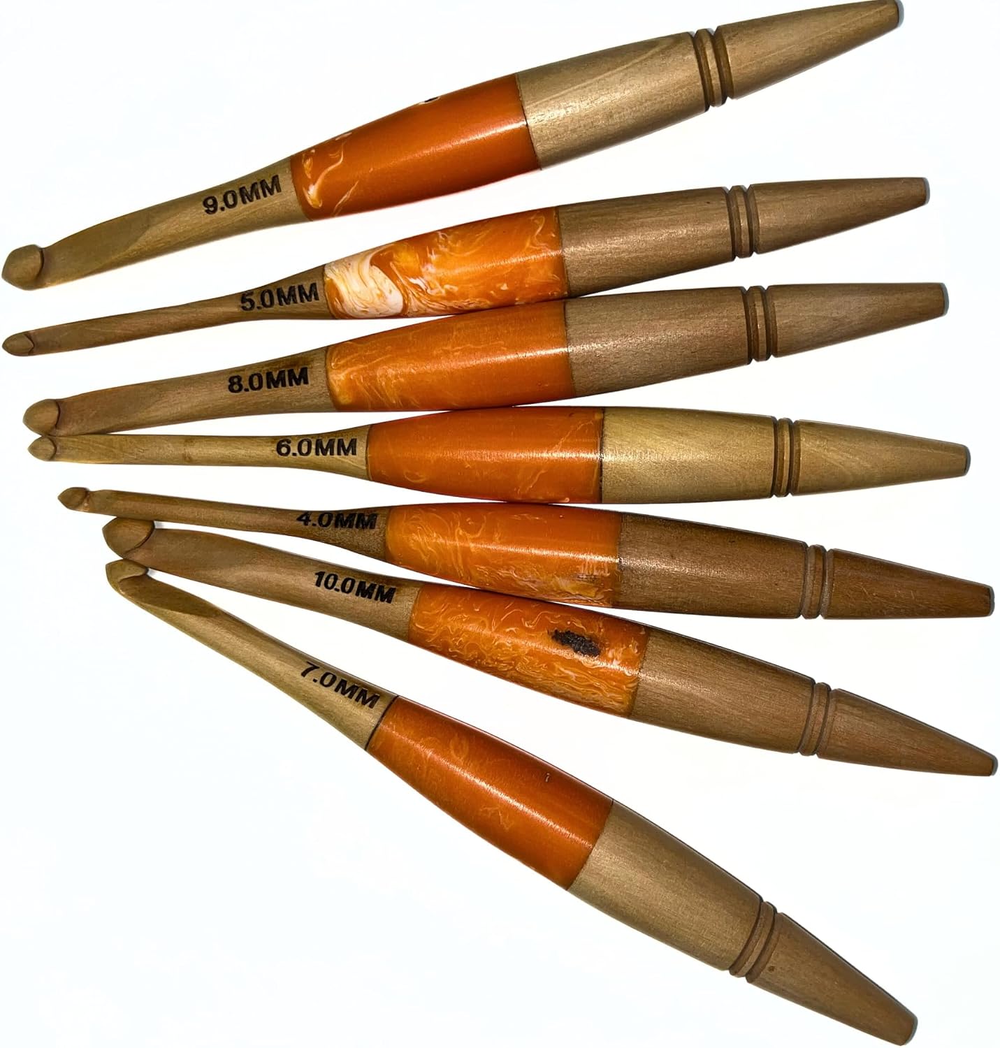 Orange Resin Crochet Hooks Knitting Needle and Craft Yarn Weave 4.mm to 10.mm Set of 7 with Gold Storage Box Colorful Resin Crochet Hook Collection