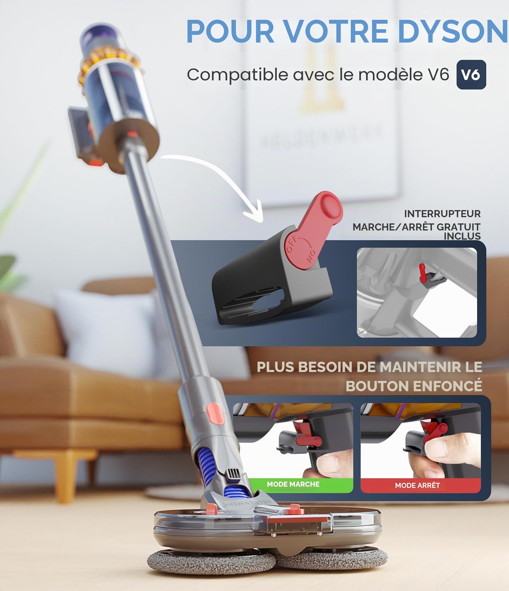 HELDENWERK Ensemble de nettoyage pour aspirateur Dyson V6, accessoires Dyson Ensemble de nettoyage, balai électrique avec réservoir d'eau, réservoir de remplissage et 8 serpillières lavables