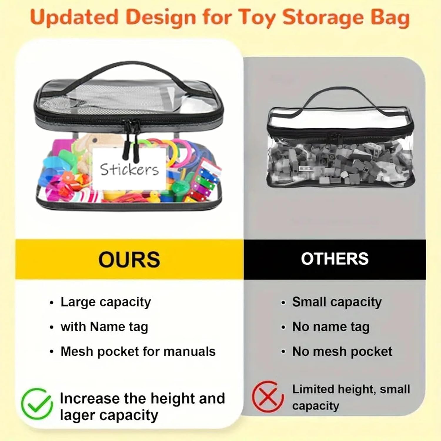 Toy Storage Bags With Zipper - Clear Pouches, 6 Piece Transparent Organizers For Small Parts, Reusable Mesh Enclosure With Color Coded Zips, School Supply, Sorting Kits For Bedrooms Nurseries