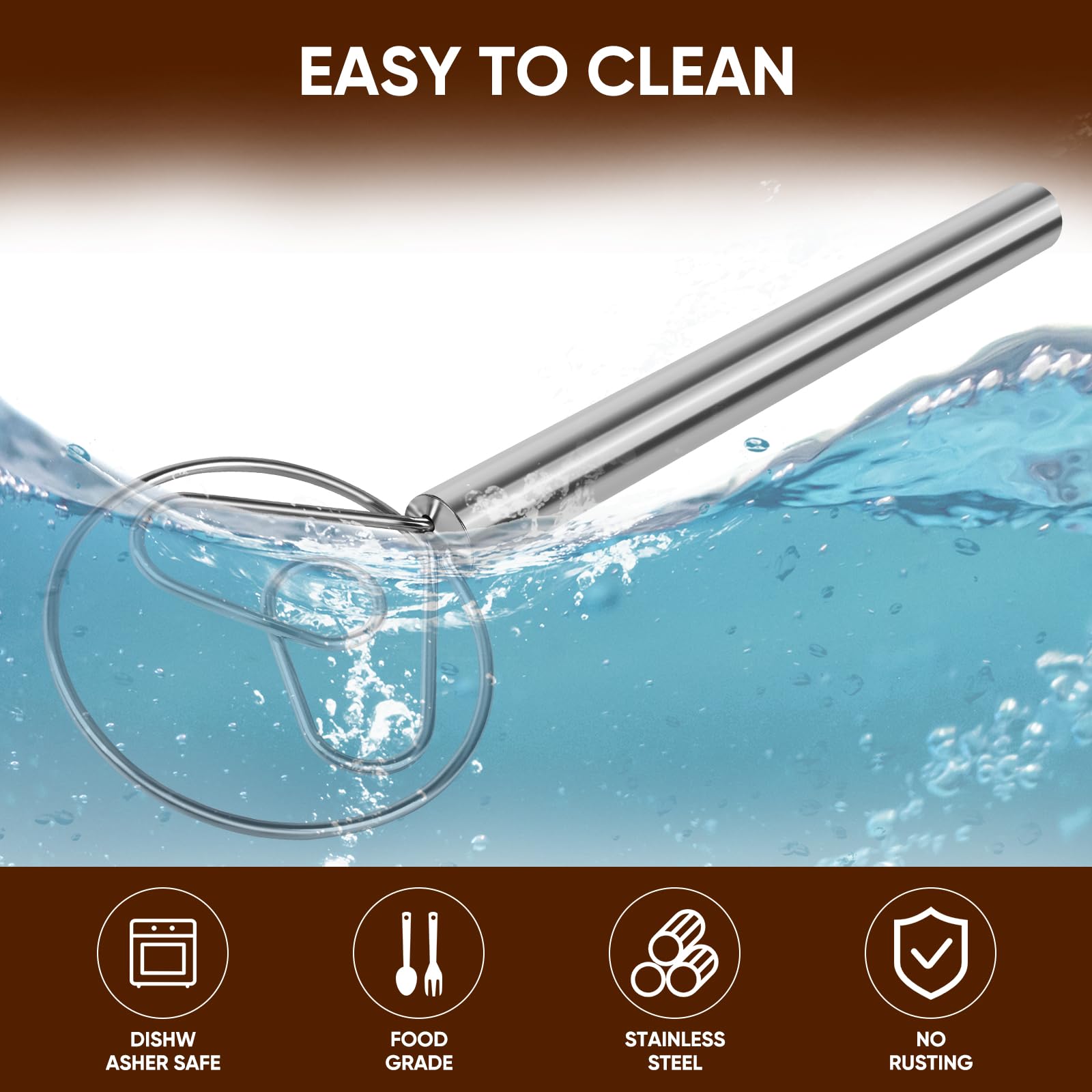 Maxjoy Batidor de masa danés, batidor de pan con gancho de acero inoxidable, batidor tradicional holandés, herramienta manual mezcladora de masa y herramientas y suministros para hacer pan de masa