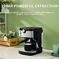 Vista 4 de WOCOYO Cafetera KFJ de 19 bares, máquina de café expreso con espumador de leche para expreso, café con leche capuchino