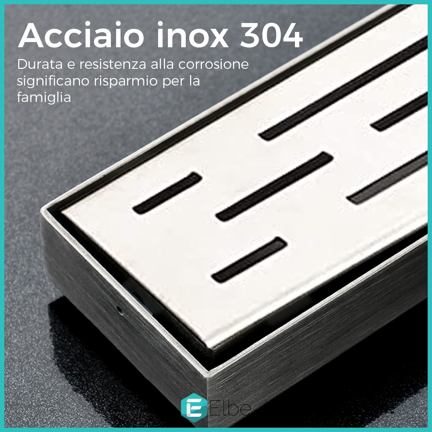 Elbe Canaletta scarico per doccia con griglia a feritoia Canalina doccia in acciaio inox Piletta Drenaggio con flangia perimetrale 70 cm RN-K070A