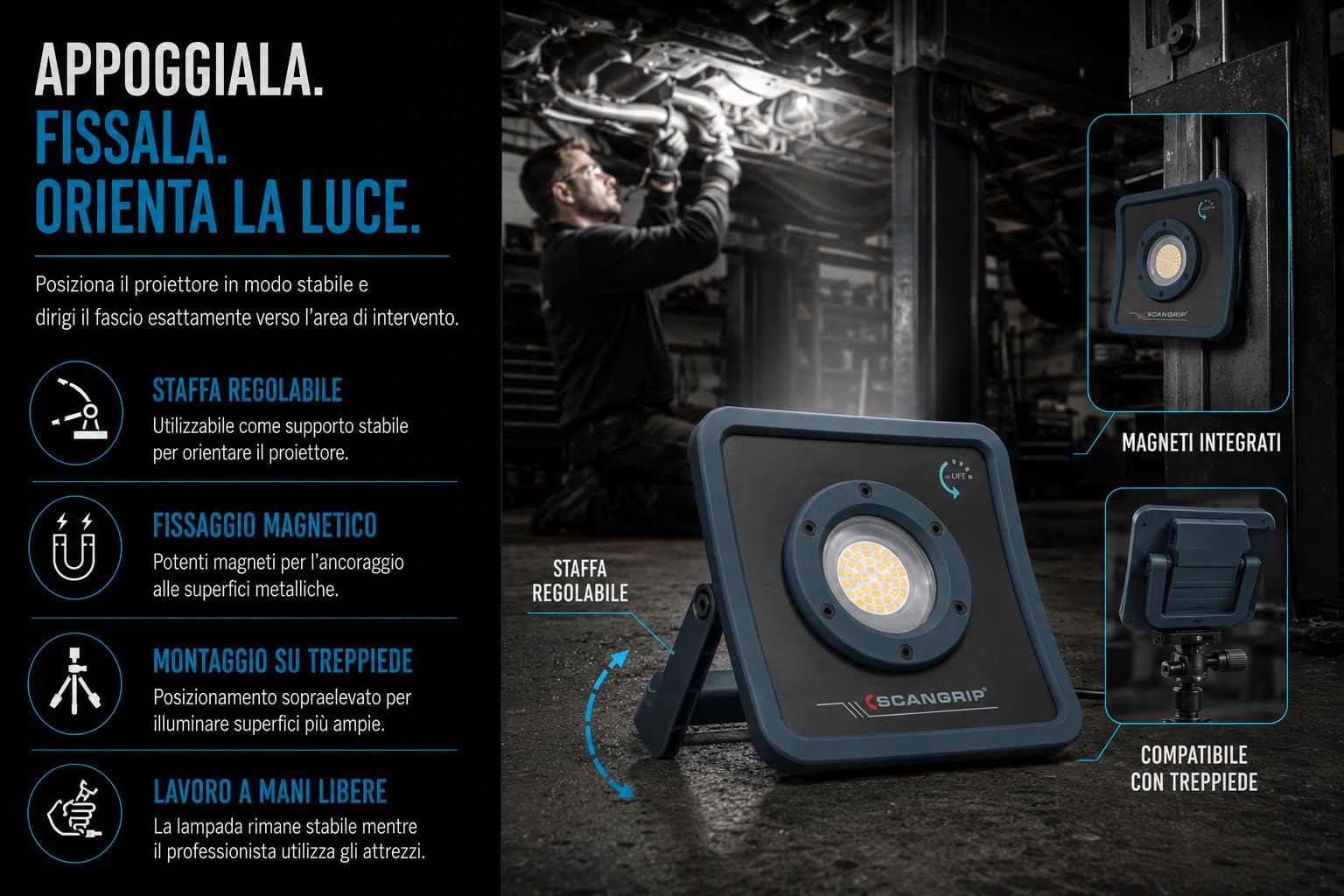 Scangrip NOVA R, wiederaufladbare USB-C-LED-Lampe, kompakt und leicht zu transportieren, ergonomisches Design, Wasser- und staubgeschützt, 2000 Lumen