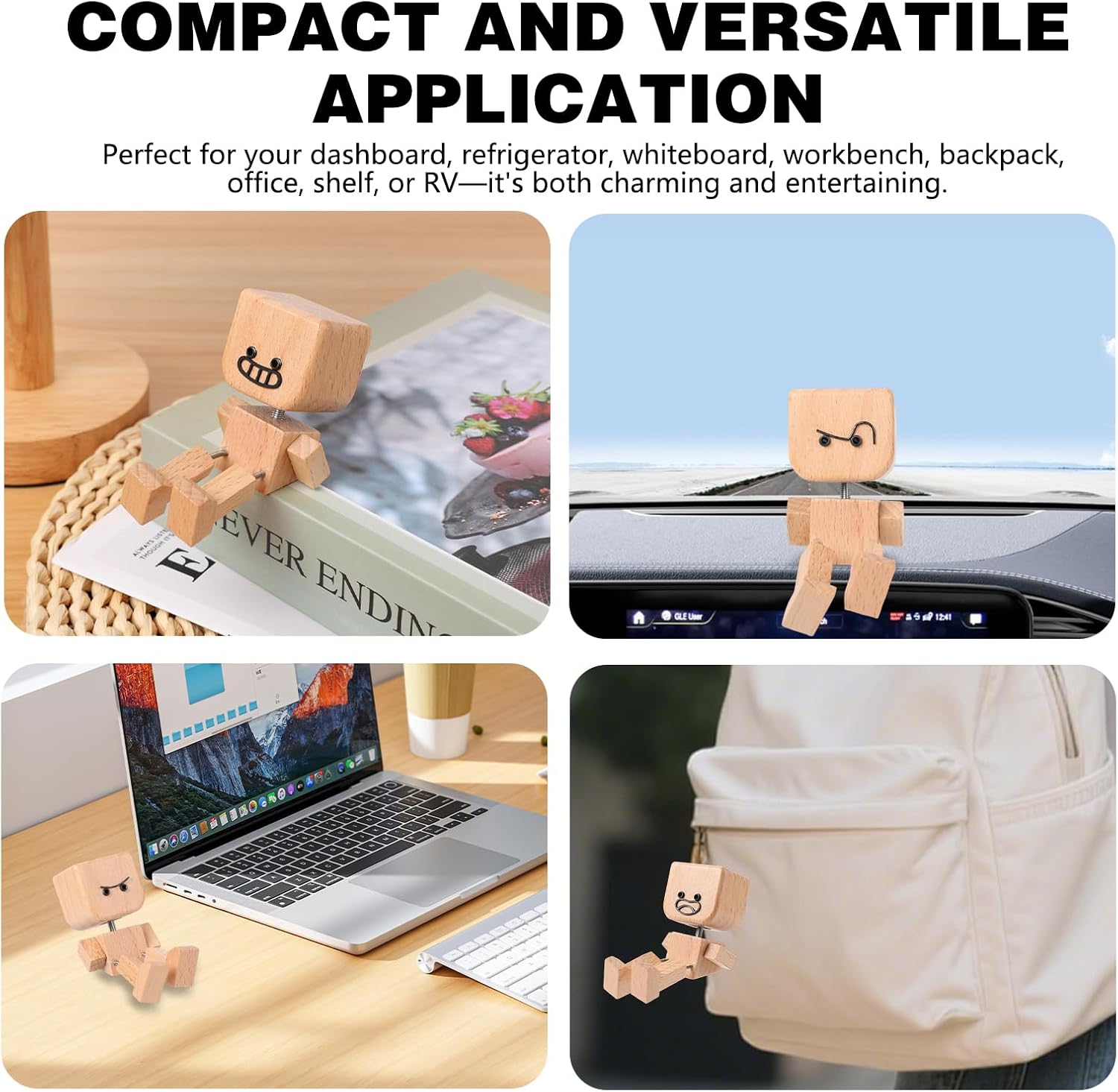 Shaking Wooden Man Figurine, Shaking Feet Woodens Doll with 12Pcs Magnetic Expressions, Handmade Shaking Wooden Man Car Dashboard Decorations - Image 2