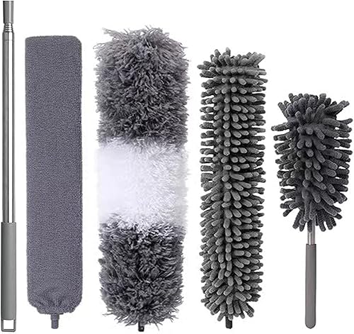 Plumeros para limpieza, 7 unidades de plumero de ventilador de techo con poste de extensión de 30 a 100 pulgadas, plumeros reutilizables y