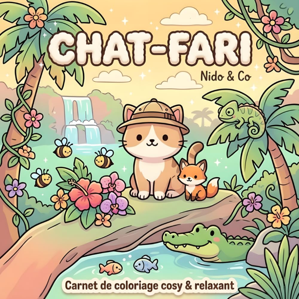 CHAT-FARI COSY : Carnet de Coloriage pour Adultes et Enfants, 50 Coloriages Uniques d'un Chat Adorable en Aventure Safari, Grand Format: Cosy, Satisfaisant, Relaxant