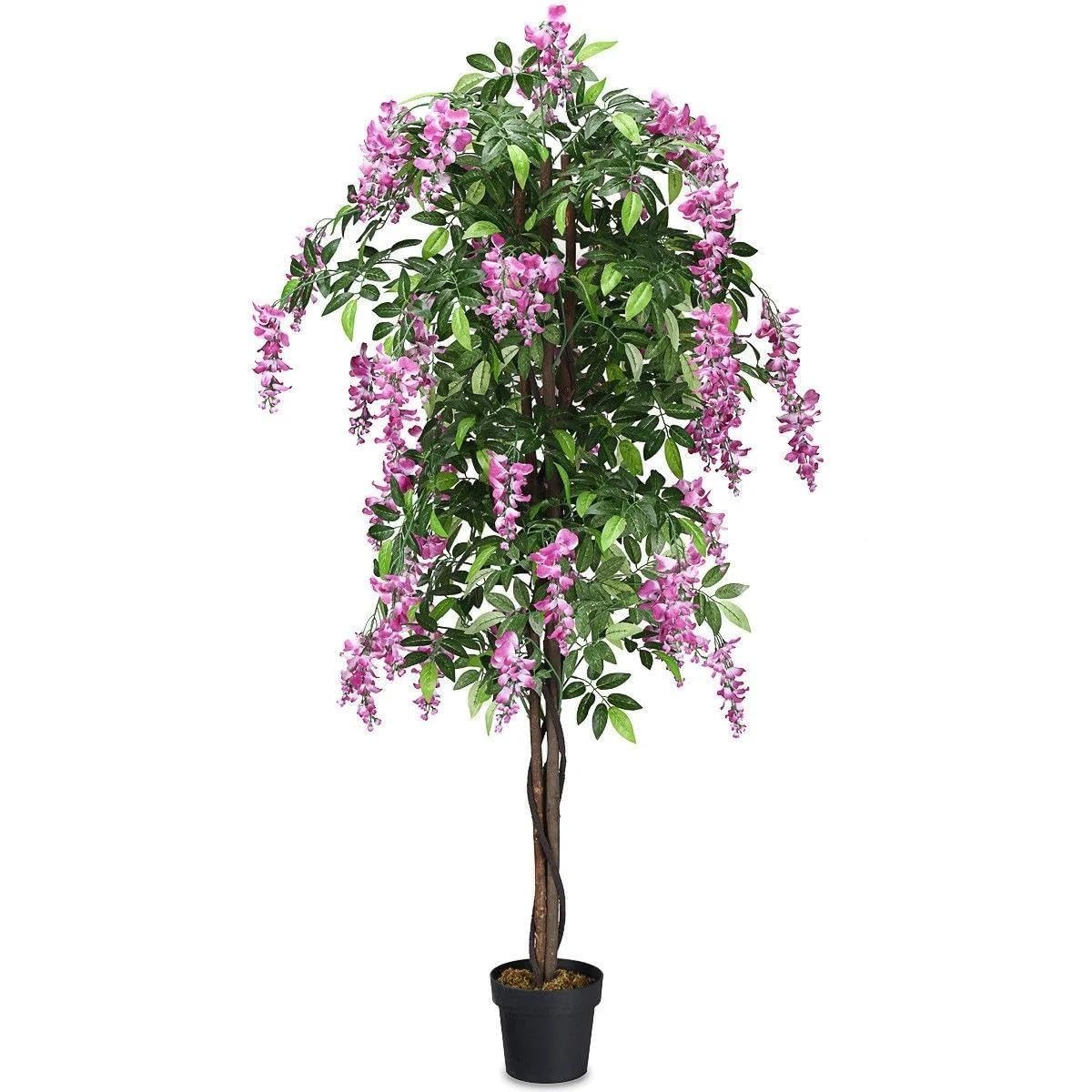 Garden Art Artificial Wisteria Plant with Pot | Real Touch Elegant Flowering Tree | Add Beauty to Home, Office, Party, Event Deco | GAJW2756P (Wisteria Pink 120cm)