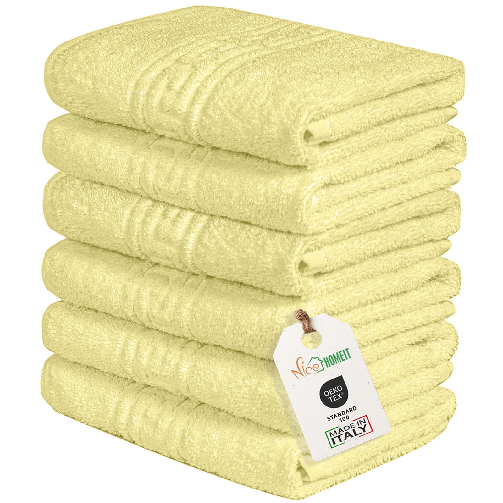 nice homeit Set mit 6 Handtüchern für Gesicht und Hände 40 x 60 cm – Badetücher aus 100% ringgesponnener Baumwolle – extra weich und saugfähig – Made in Italy – Gelb