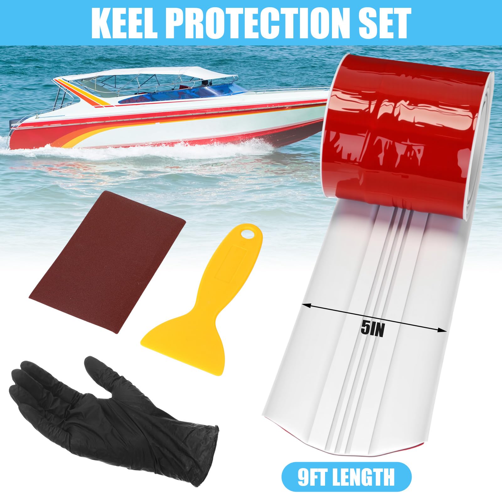 Protector de quilla para barcos de fibra de vidrio, protector de quilla autoadhesivo para barcos de fibra de vidrio y aluminio, fácil de instalar, protege contra rocas y rampas de 5 pulgadas
