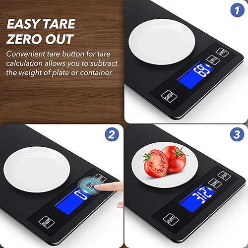 Miniatura 3 de Báscula digital de cocina de alimentos de 33 libras, graduación precisa de 1g0.05 onzas, báscula de cocina con carga USB, acero inoxidable
