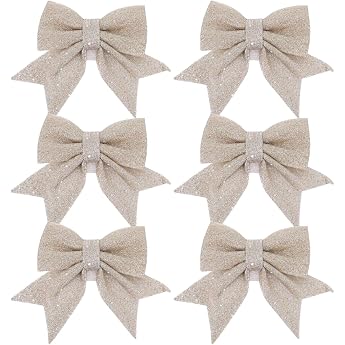 Pack of 6 Christmas Bows Christmas Pendants Christmas Tree Bow Ornaments Beige Christmas Bows for Tree Wreaths