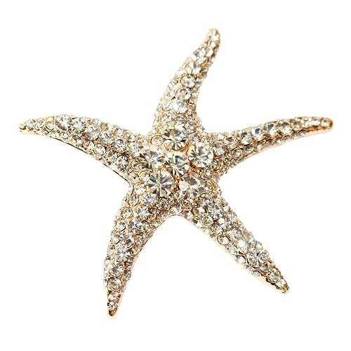 Navachi 18k Gold Plated Multi-Color Crystal Big Sea Star Starfish Brooch Pin