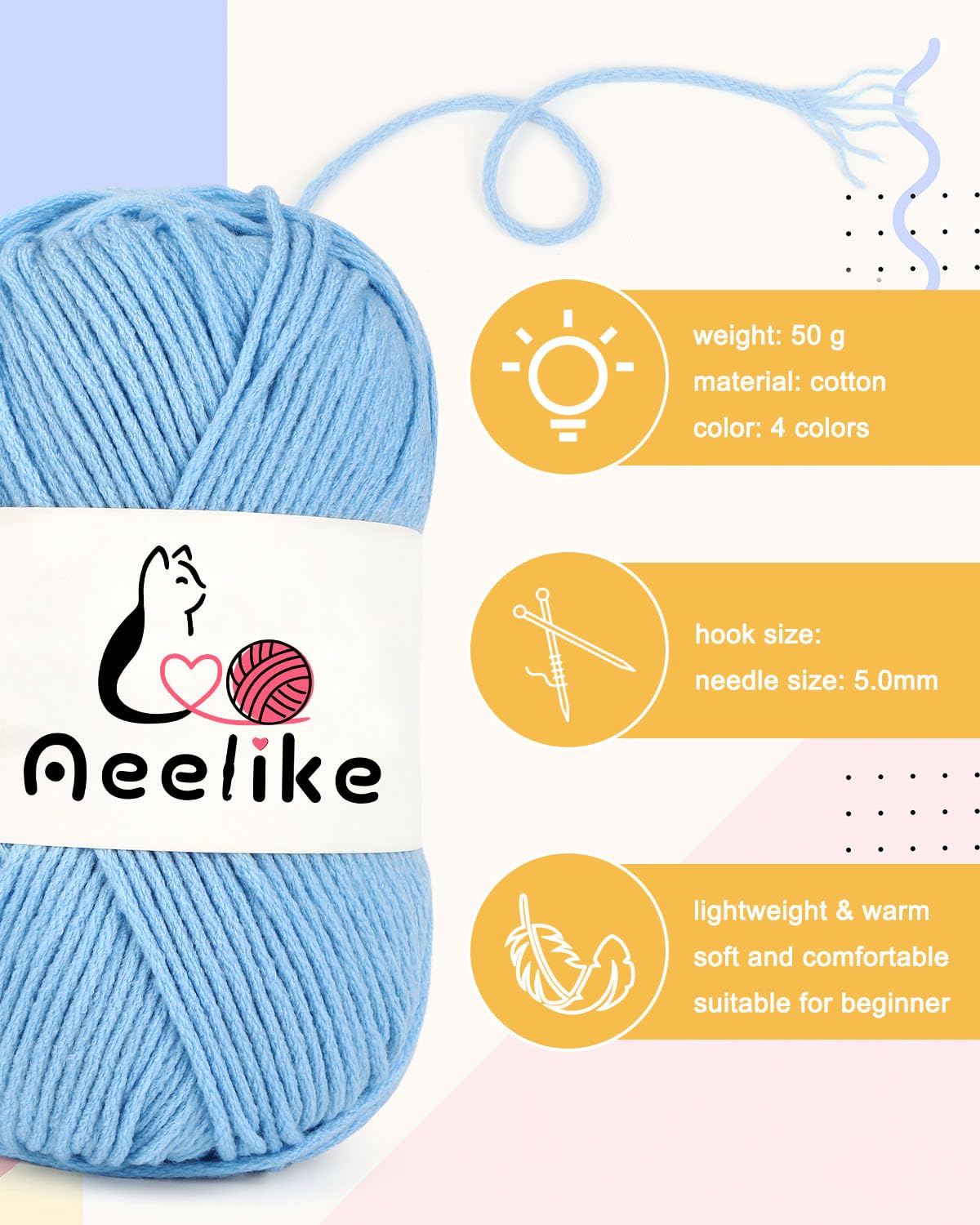 Aeelike Kit per lavoro a maglia per principianti, kit completo all'uncinetto per principianti, facile da usare, con ferri da maglia, filo di cotone, panno per imparare a lavorare a maglia con