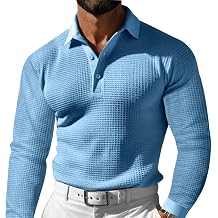 Mens Long Sleeve Golf Shirt Casual Fall Button Down Solid Color Tops Polo Shirts Loose Fit Collared Workout Shirts