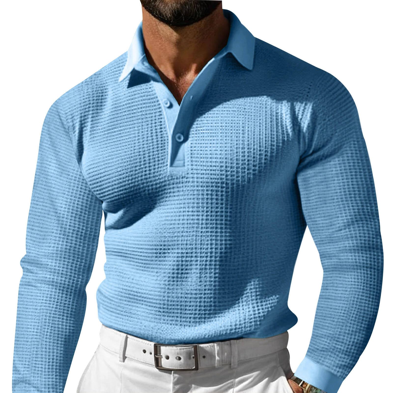 Mens Long Sleeve Golf Shirt Casual Fall Button Down Solid Color Tops Polo Shirts Loose Fit Collared Workout Shirts
