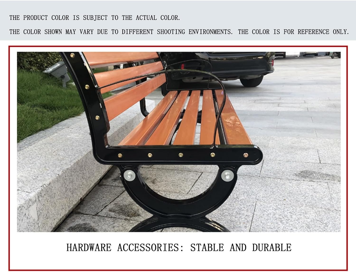 Outdoor Leisure Garden Bench Anticorrosive Wood Plastic Wood Long Bench with Backrest and Armrest Iron Back Outdoor Seat(150 * 50cm)