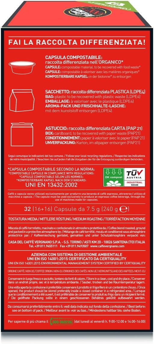 Caffè Vergnano 1882 - 128 Capsule - Caffè Compatibili Lavazza A Modo Mio Compostabili, Cremoso (4 confezioni da 32 capsule)