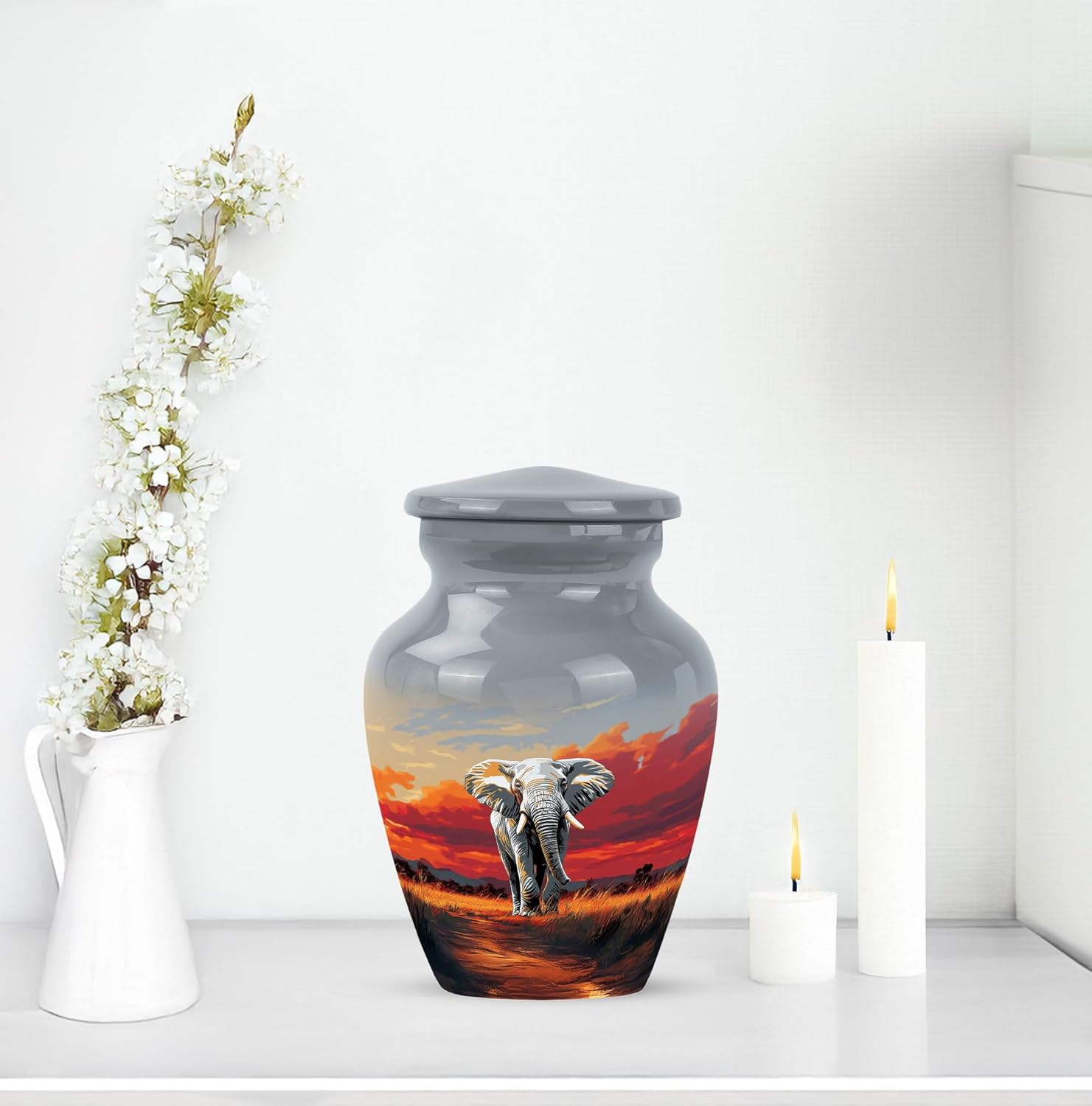 Elephant Urn Ashes, Urns for Human Ash, Cremated Burial & Funeral for Adult Remains, Memorial Gift for Father & Mother, Handcrafted, Small, Grey, 3 Inch