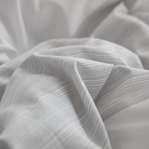 Miniatura 7 de Joyreap Juego de edredón de 3 piezas, tamaño King, diseño de rayas gris claro y marrón, edredón de microfibra suave para todas las estaciones (King,
