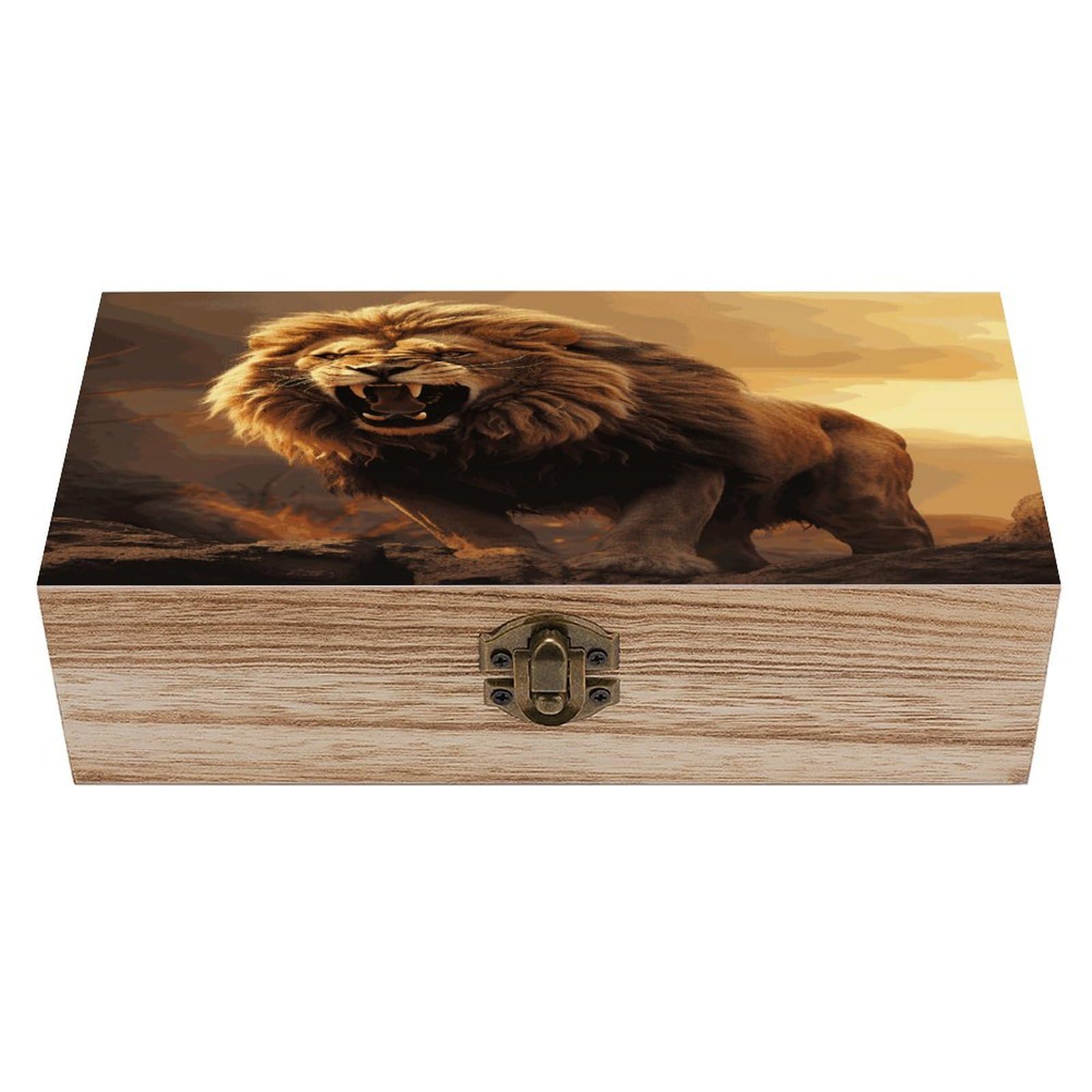 VstaDank Angry Roaring Lion Wooden Storage Box Wooden Keepsake Box with A Hinged Lid Fashion Memory Treasure Boxes Decorative Jewelry Case for Crafts Photo Home Decor Wood Gift Box