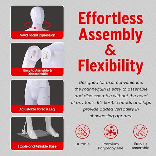 Miniatura 4 de TopMaster Maniquí Masculino - Diseño Versátil de 360, Fácil de Montar, Maniquí Masculino de Cuerpo Completo con Pecho de 38'', con Postura