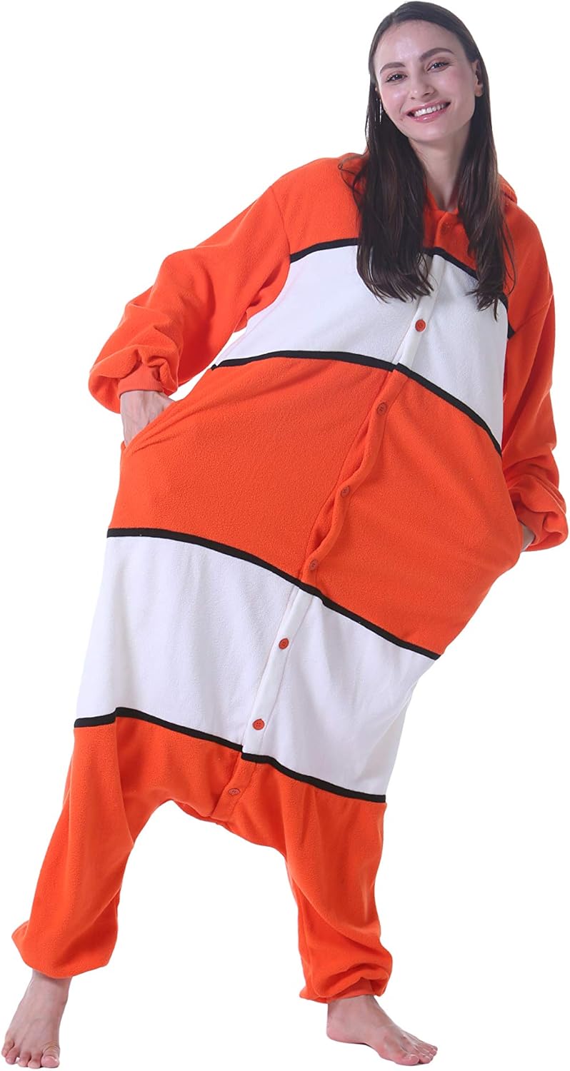 DarkCom Clownfish Onesie Halloween Costume One Piece Unisex Adult Pajamas Women Men Sleepwear Christmas Pajamas - Image 4