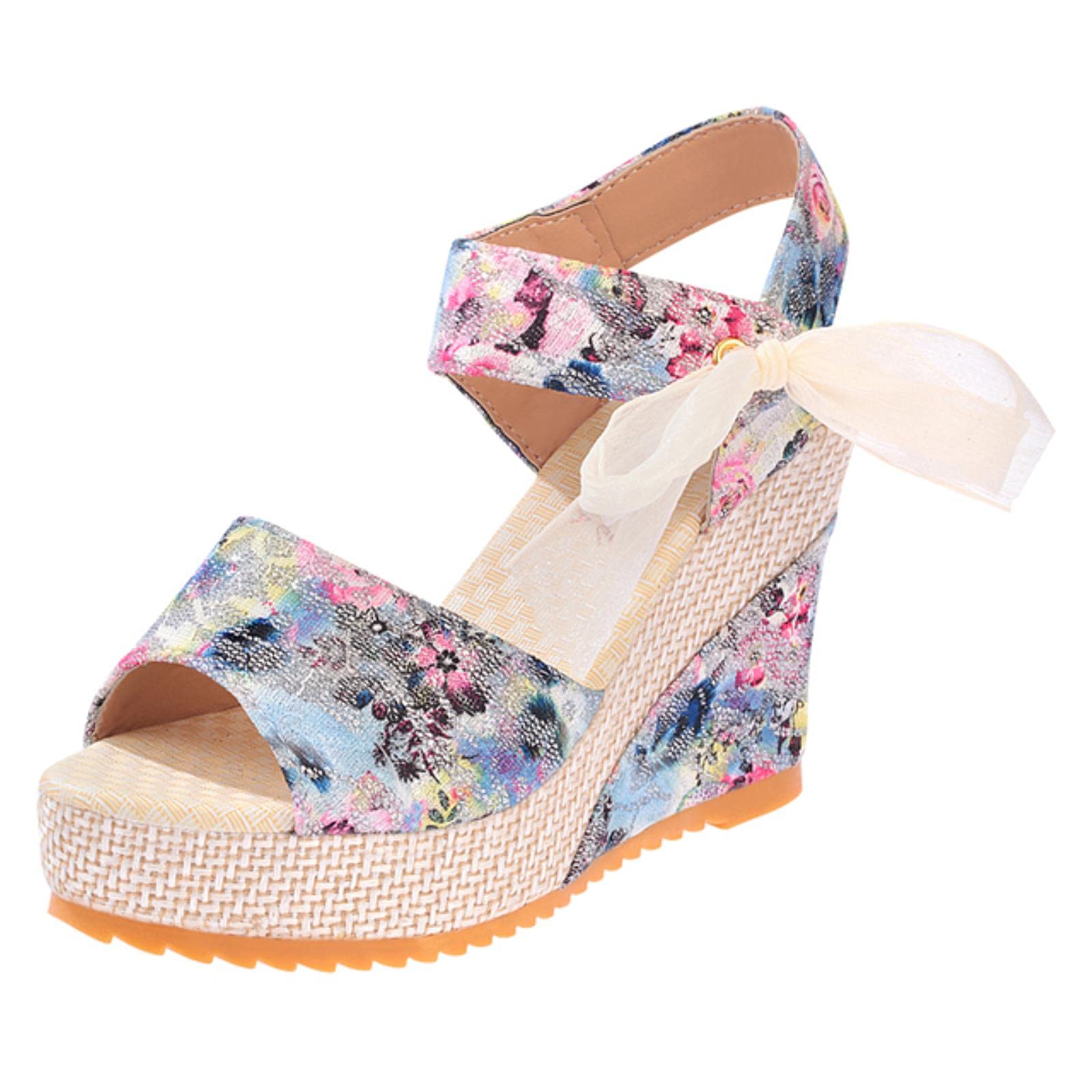 Sandalias de cuña floral bohemio de playa de verano para mujer Sandalias de tacón alto con plataforma para mujer