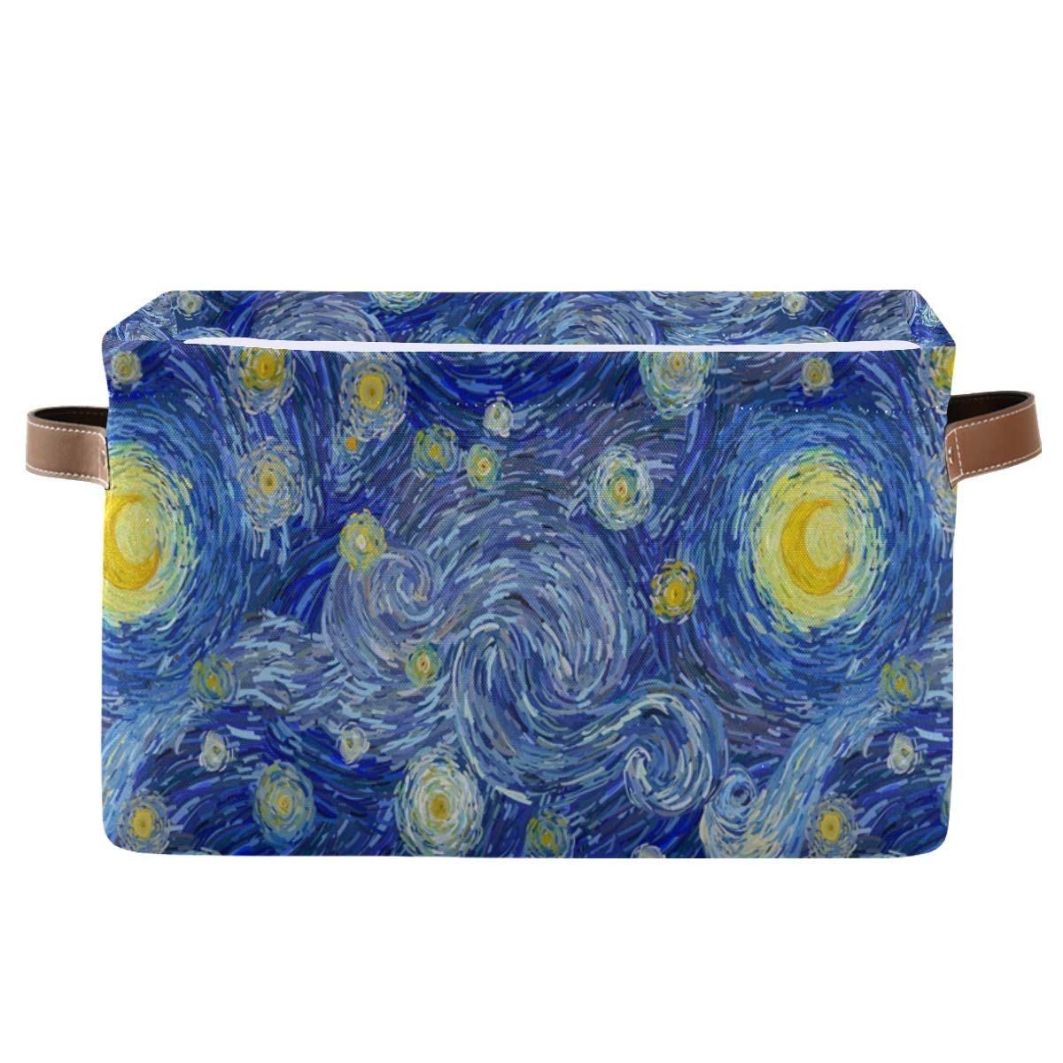 Weilife Van Gogh Starry Night Storage Basket Bins, Galaxy Painting Collapsible Storage Cube Fabric Rectangle Storage Box with Handles for Shelf Closet Nursery Home Office 1 Pack