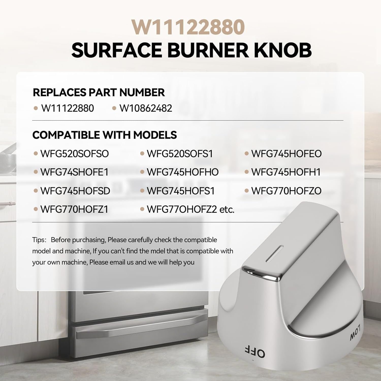 Fit Whirlpool Oven Knob Range Knob,Compatible with Whirlpool Gas Ranges WFG520S0, WFG745H0, WFG770H0, Replace W10862482,Whirlpool Gas Range Parts Cooktop Control Knobs 5 Pcs