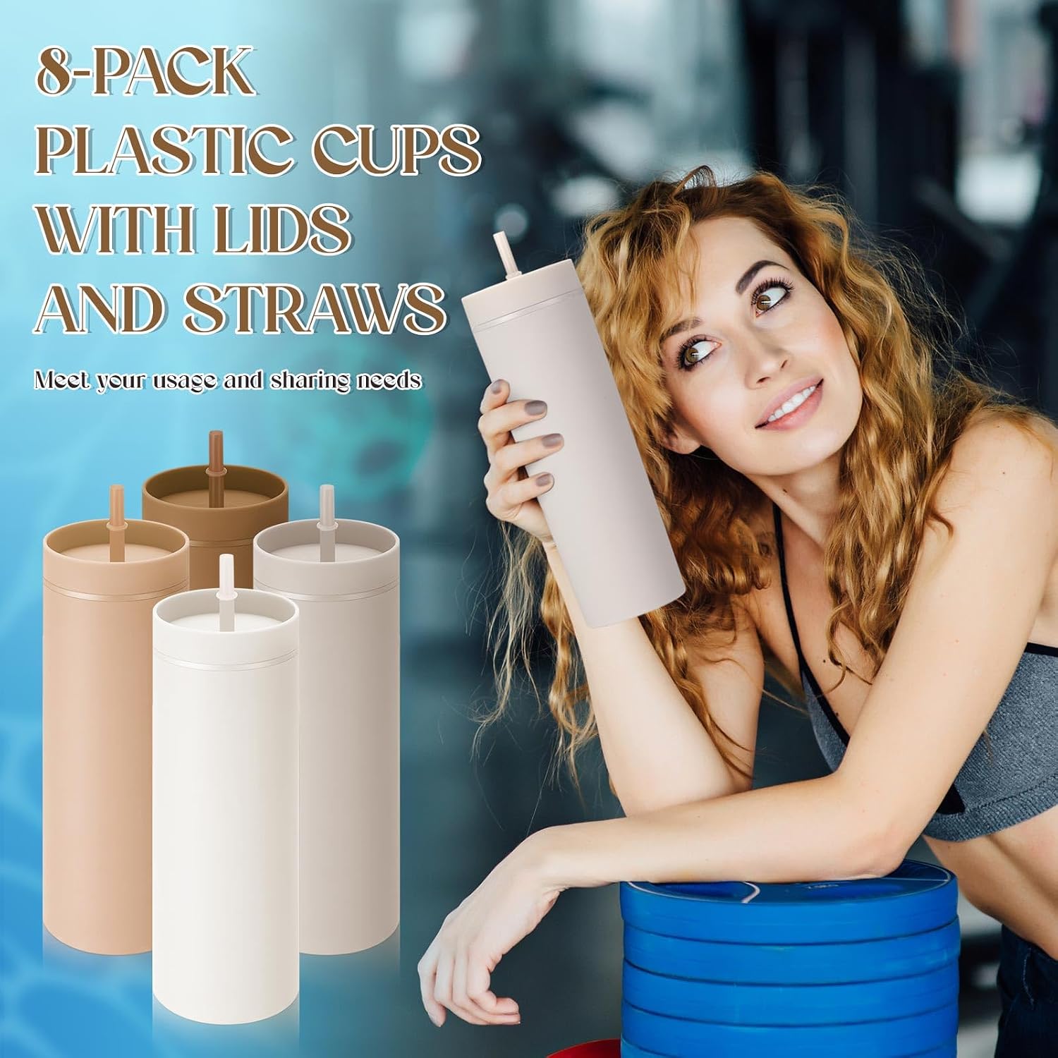 Baderke 8 Pack 16 oz Skinny Tumblers Bulk with Lid and Straw, Brown image 4