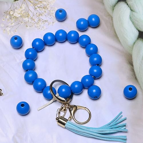 Miniatura 9 de 100 cuentas de madera para guirnaldas, cuentas sueltas de madera azul marino de 0.63 pulgadas para manualidades, joyería, cuentas de madera
