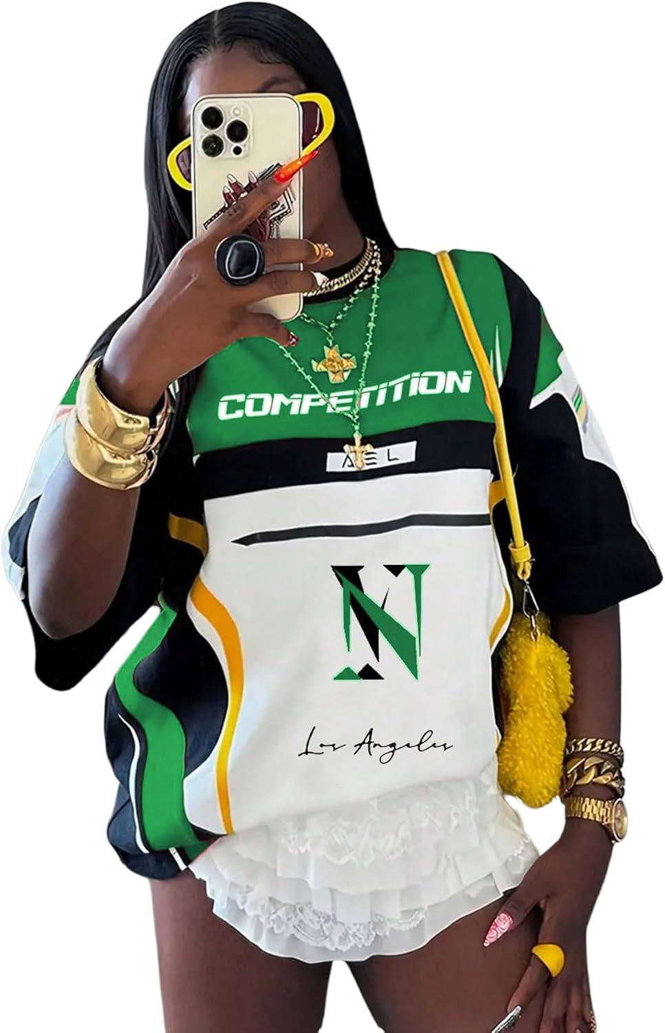 RoseSeek Women's Jersey Shirts Graphic Color Block Racing T Shirt Short Sleeve Crewneck Preppy Tee Tops Vintage Y2K Clothes