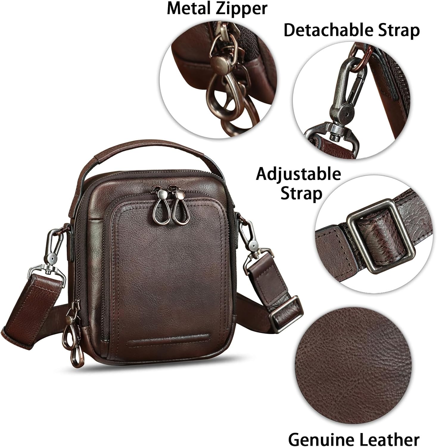 Genuine Leather Messenger Bag for Men Small Crossbody Shoulder Bag Vintage Satchel Handbag Sling Purse Phone Bag