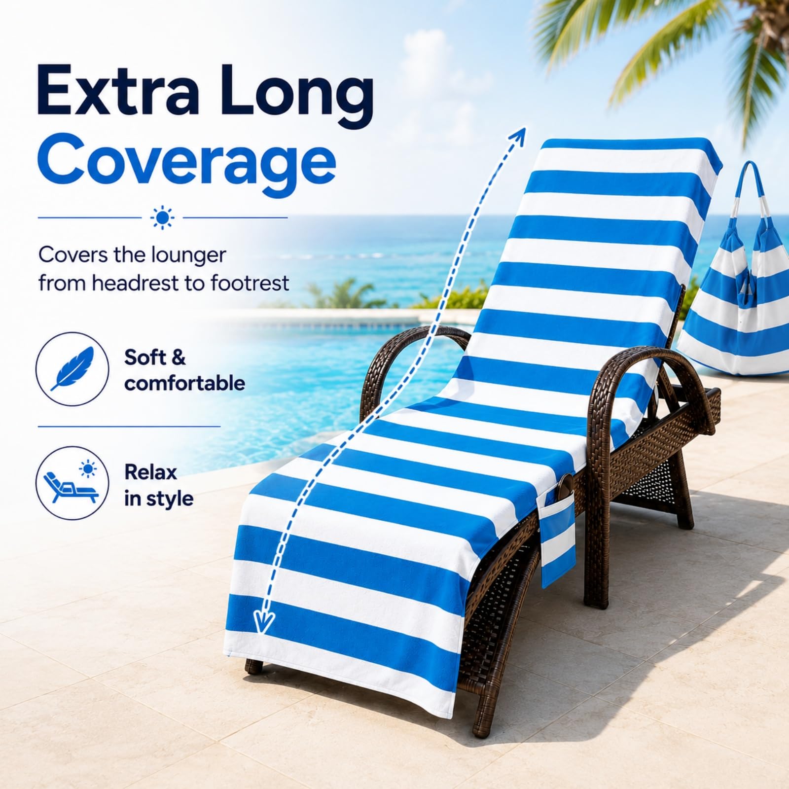 2er Pack Strandtuch mit Seitentaschen (Sternblüten,210x74cm) | Liegetuch mit Kapuze Anti-Rutsch Schnelltrocknend Mikrofaser Handtuch für Sonnenliege Gartenliege & Pool
