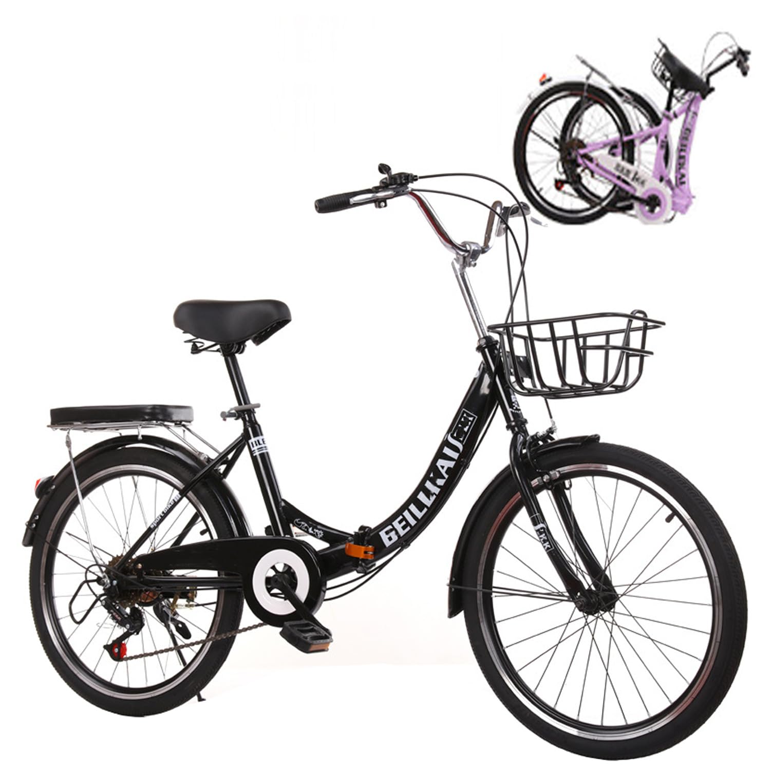 Faltrad, Leichtes Klapprad aus hochkohlenstoffreichem Stahl Höhenverstellbar, 7 Gänge, Premium Retro Mountainbike für Frauen Erwachsene Männer (Schwarz, 20 In)