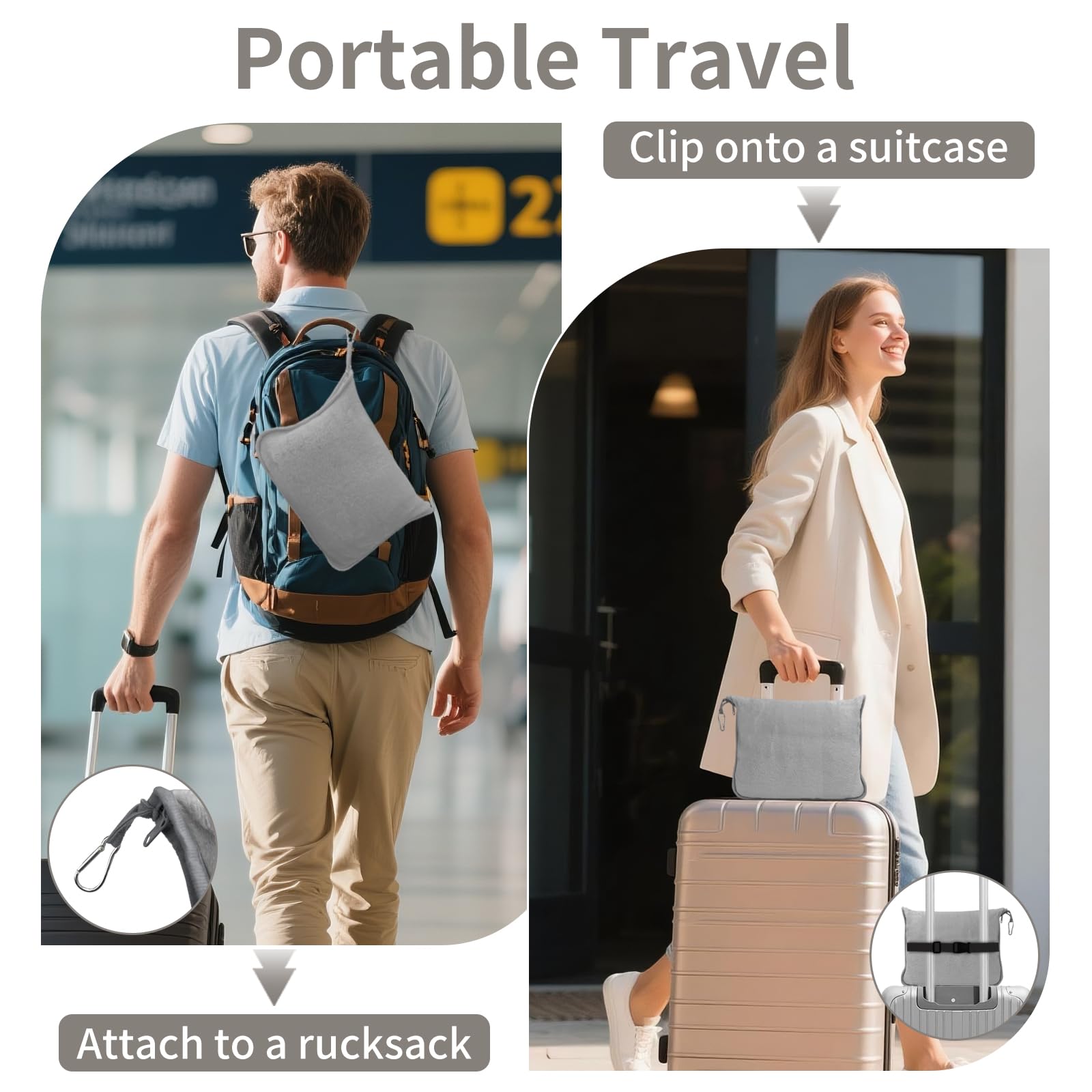 Couverture de Voyage 2 en 1 pour Avion,Voiture et Bureau Douce et Chaude Couverture et Oreiller de Voyage Portable avec Clip Sac à Dos pour Adultes,Enfants,Femmes,Hommes-Gris