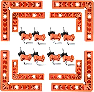 MYLEUS 8Pcs 3&#34; 4&#34; 90 Degree Positioning Squares, 8Pcs Locking clamp,Right Angle Corner Clamps for Woodworking, Picture Frames, Boxes, Cabinets or Drawers,Carpenter Tool