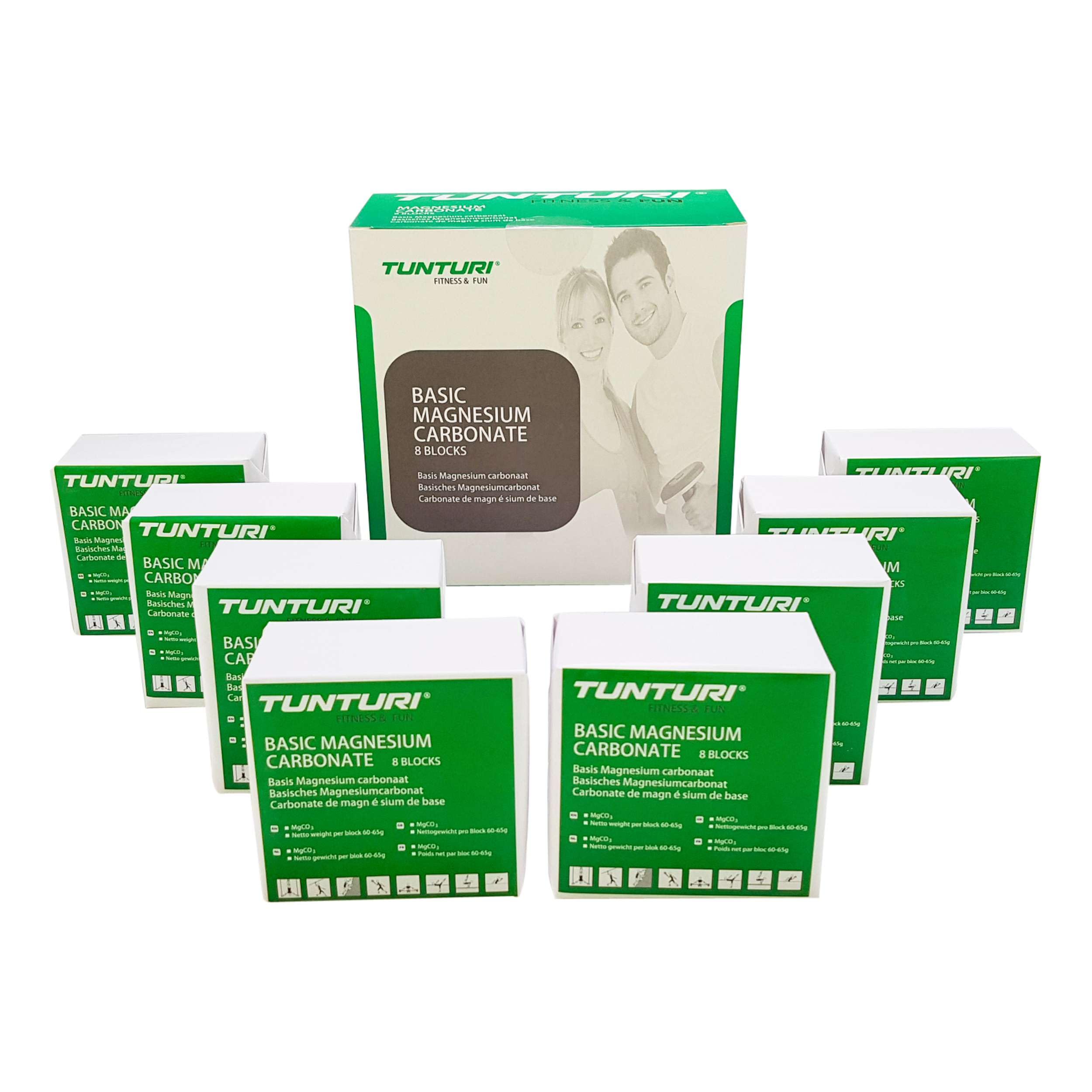 Tunturi Magnesium Sportkreide - Chalk – 8 Blöcke in Box – Für Klettern, Turnen, Krafttraining, Functional Fitness und Gym – Verbessert Grip und absorbiert Schweiß