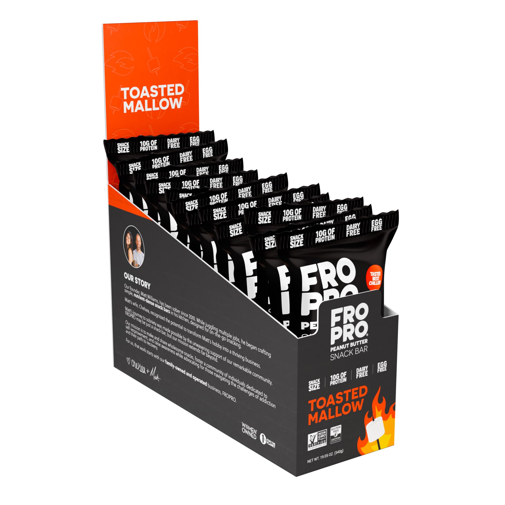 FROPRO Snack Bars - Plant powered peanut butter protein bars. All-Natural, Gluten-Free, Dairy-Free, Egg-Free, & Non-GMO | Toasted Mallow, 12 Pack