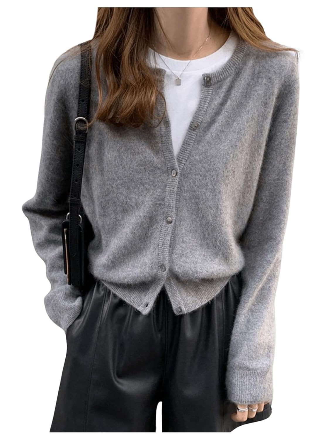 SHENHE Womens Crewneck Button Down Long Sleeve Cardigan Loose Casual Sweater Top