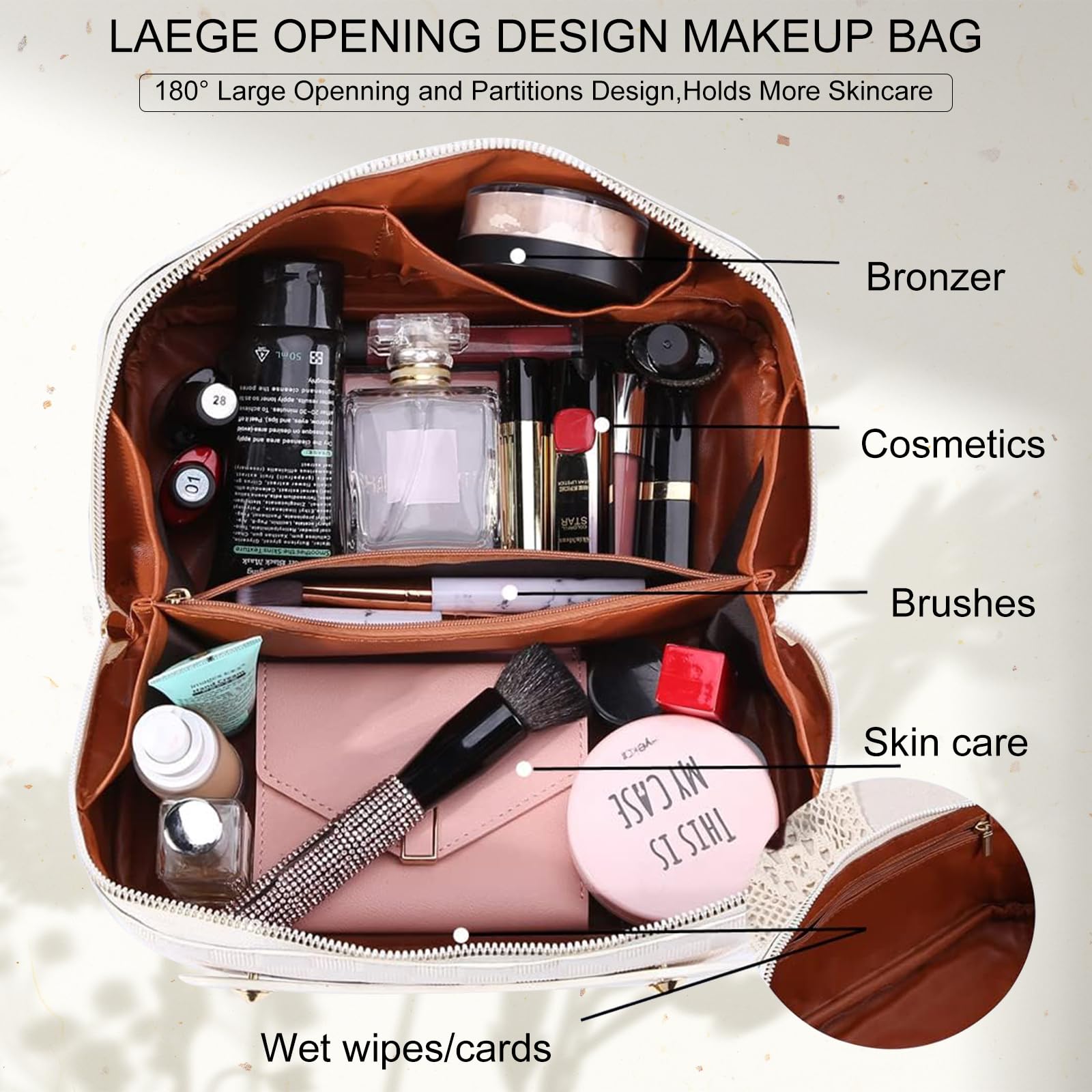 Beauty Case Donna,Trousse Trucchi Donna Borsa Cosmetica da Viaggio in Aggiornata Pelle PU,Borsa Porta Trucchi da Toilette Makeup Bag Organizer(Scacchi-Bianco)