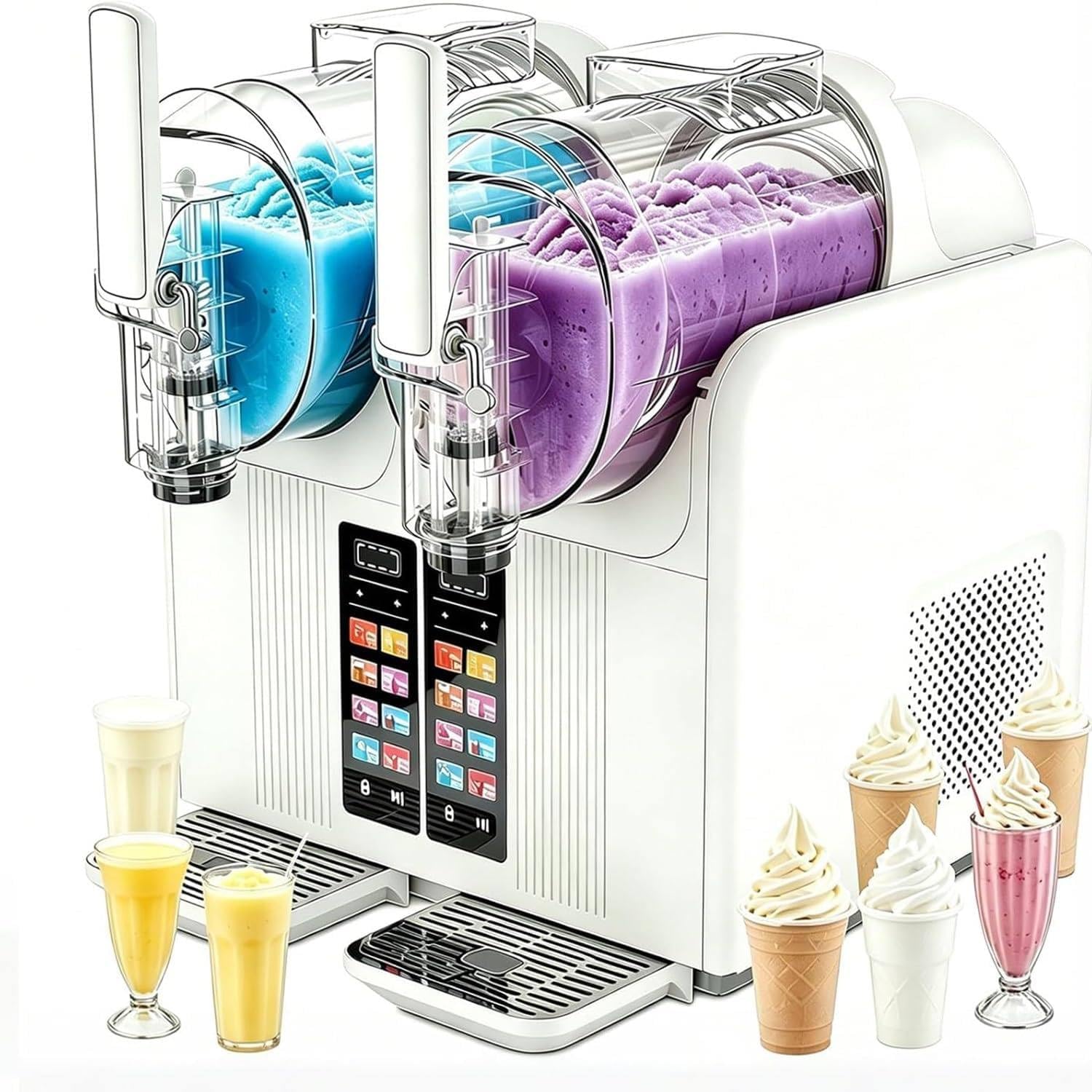 Two-Chamber Slushie Maker and Soft Ice Cream Maker, 430W, 7 Programs White