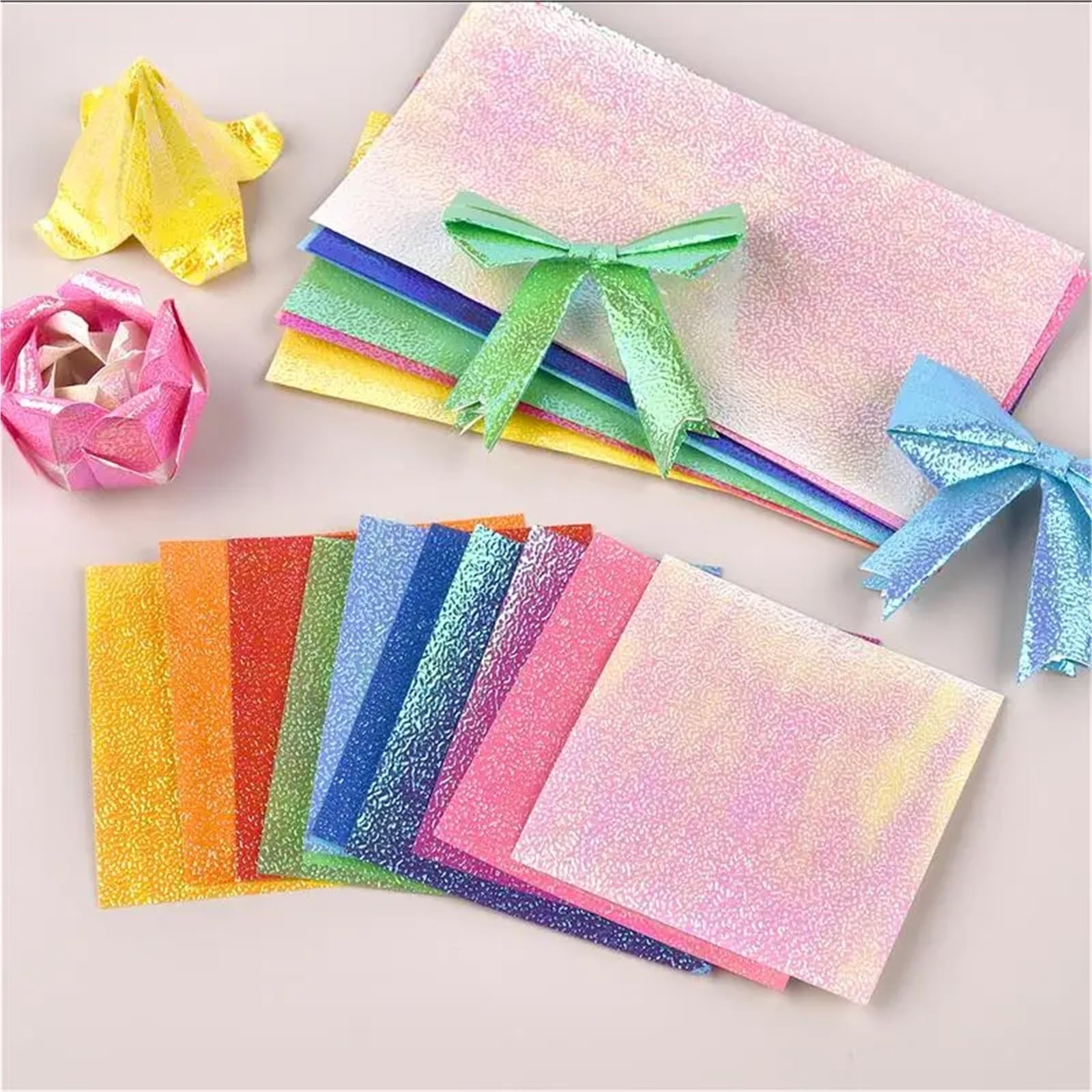 100 piezas de papel origami perlado una sola cara con purpurina, hecho a mano, miles grullas plegables for niños, manualidades scrapbooking Para Decoración Y Origami(10x10cm)