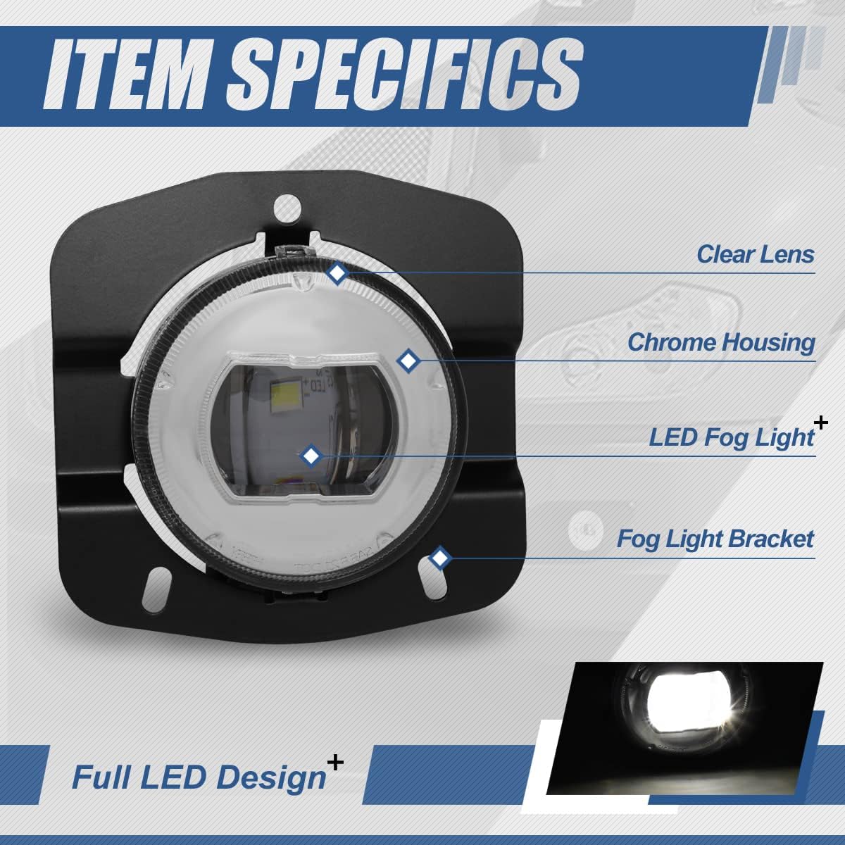 Auto Dynasty Full LED Projector Fog lights Compatible with 2011-2024 Kenworth T680, Front Bumper Driving Fog Light Lamps, Driver and Passenger Side, Chrome Housing