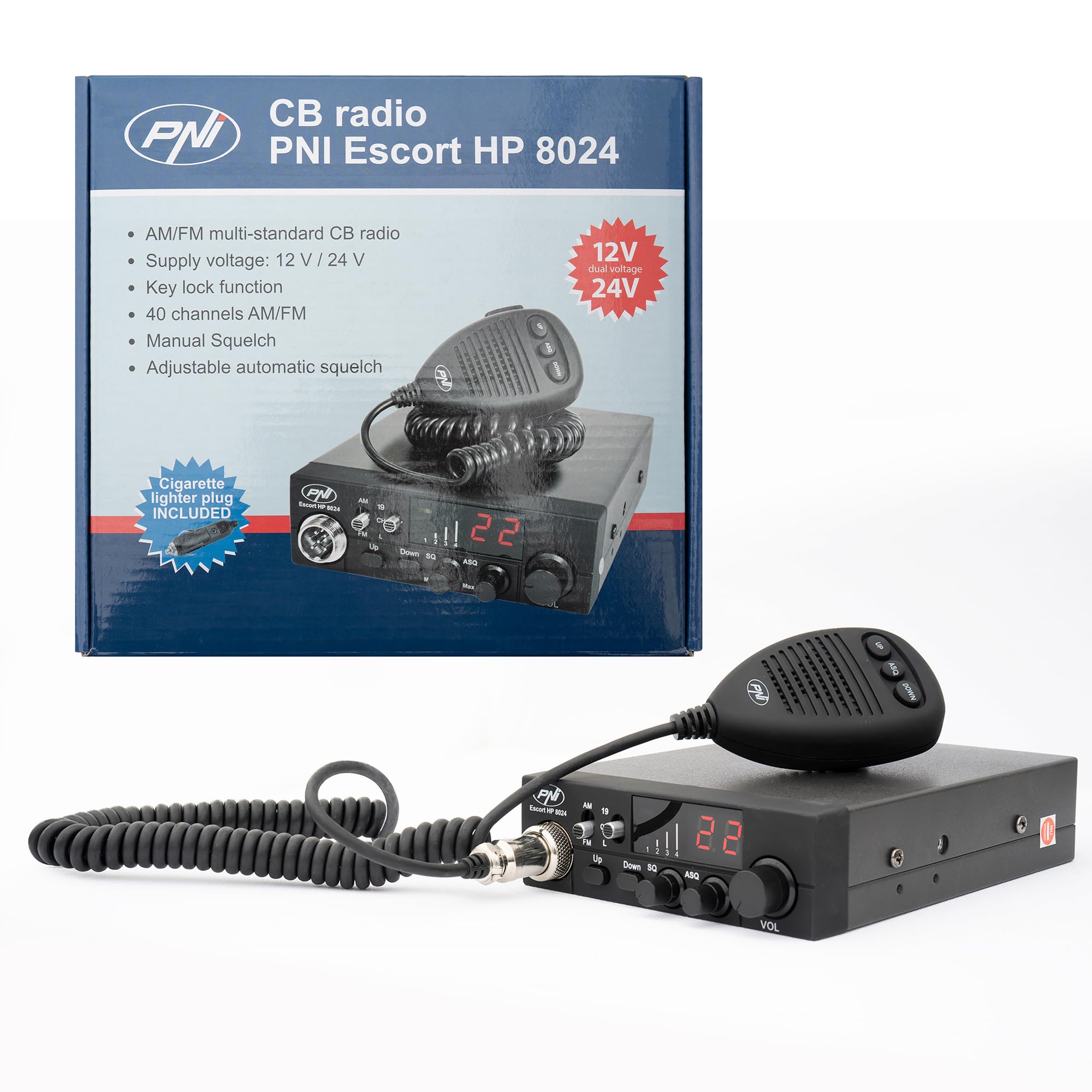 Radio CB PNI 8024 Escort HP ASQ Ajustable 12V - 24V, 4W Am/FM