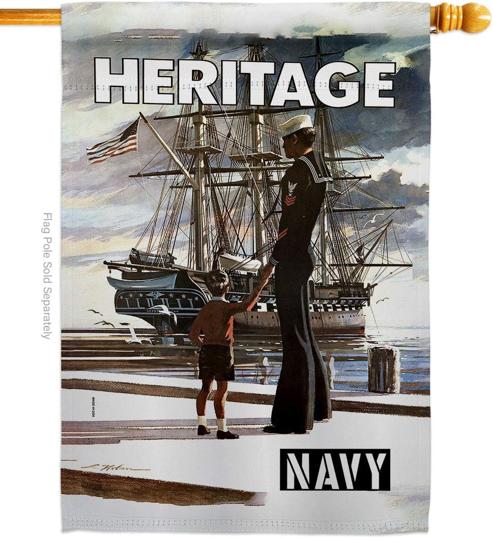 USBrotherhood Navy Heritage US House Flag Armed Forces USN Seabee United State American Military Veteran Retire Small Decorative Gift Yard Banner Double-Sided Made in USA 28 X 40