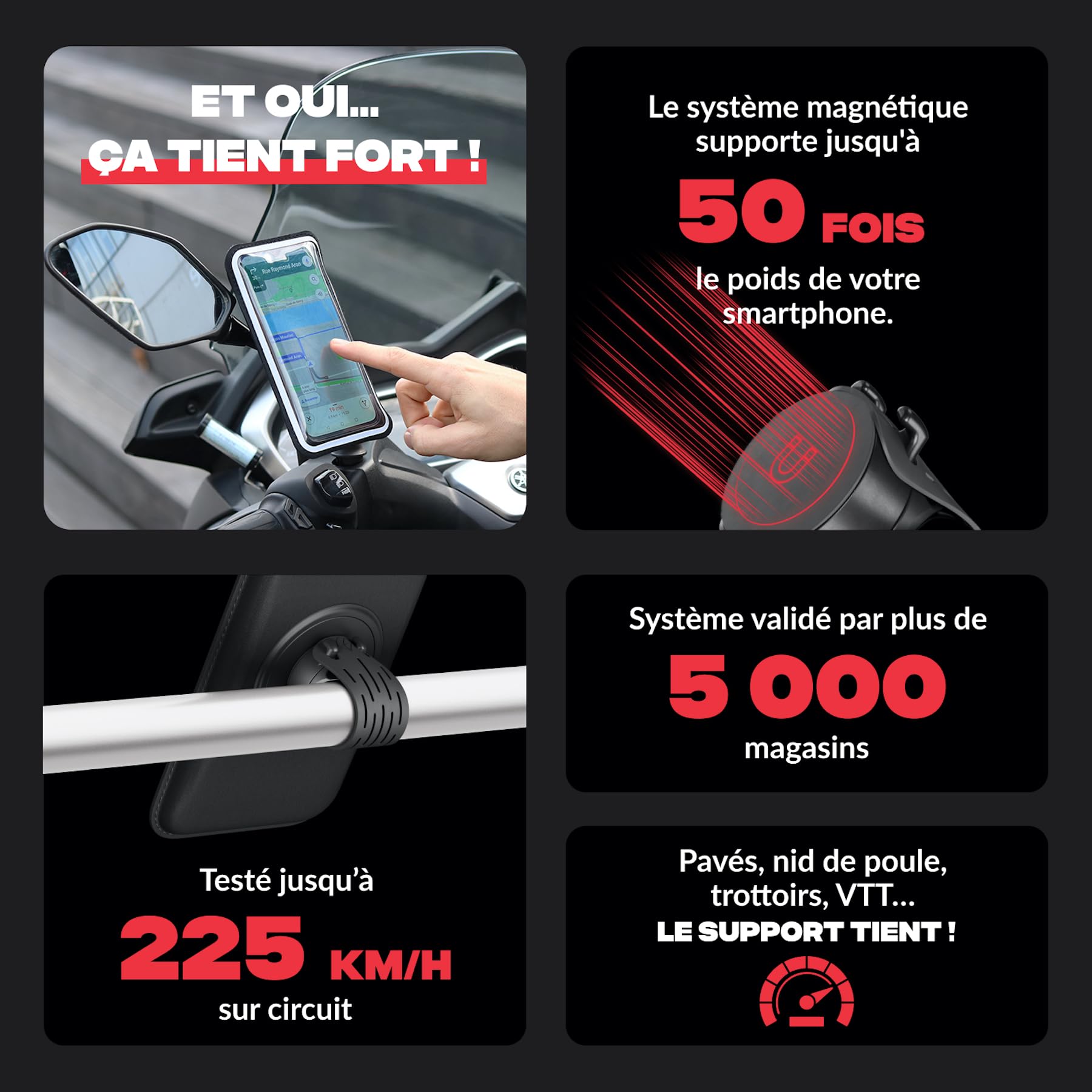 Shapeheart Support Téléphone Rétroviseur Moto Magnétique - Pochette Étanche Tactile XL - Fixation Vissée Rétroviseur Moto, Scooter - Housse Smartphone Imperméable - Système Stable Amovible