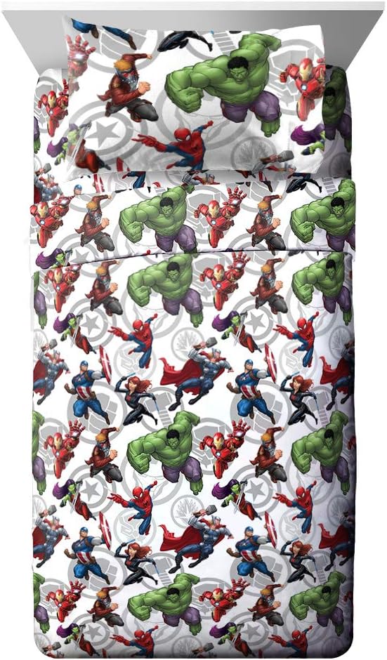 Kids Sheet Set with Fitted, Flat Sheets & Pillow Cover - Ultra-Soft Bedding with Pillowcase for Room Decor, Multi - Avengers, 3 Piece Twin