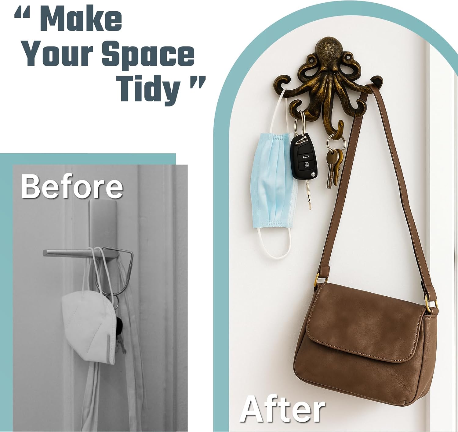 Octopus Cast Iron Wall Hook – Nautical Decorative Key Holder, Coastal Ocean Theme Animal Hook for Entryway, Bathroom, or Bedroom, Heavy Duty Antique Bronze - Image 4