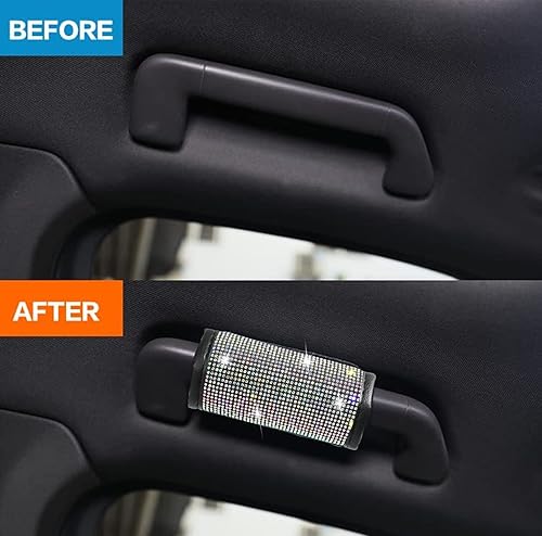 Miniatura 6 de Bling Auto - Funda de seguridad para manija de puerta, almohadillas de guantes de diamantes de cristal, funda de cuero con diamantes de imitación,